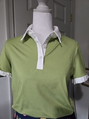 Green Polo Top with White Trim Size S